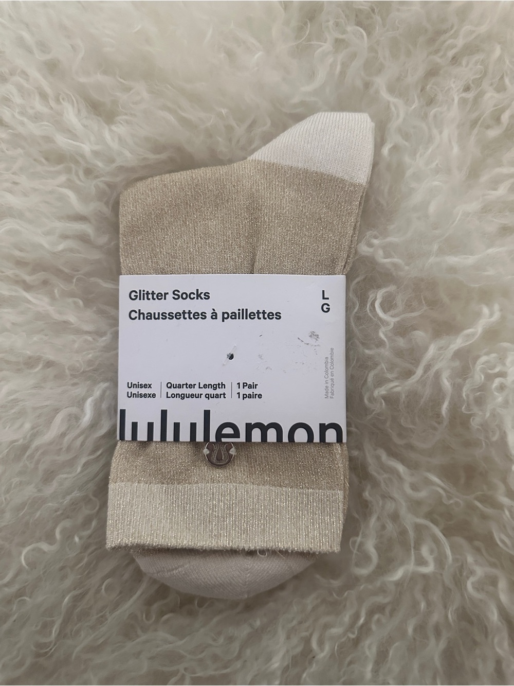 Lululemon Womens Glitter Socks Beige Tone Size L NWT